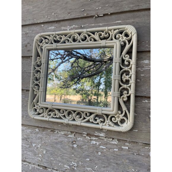 Vintage 1970s Syroco Homco White Faux Wicker Rattan Wall Mirror 14.5x12.5 - Picture 15 of 15